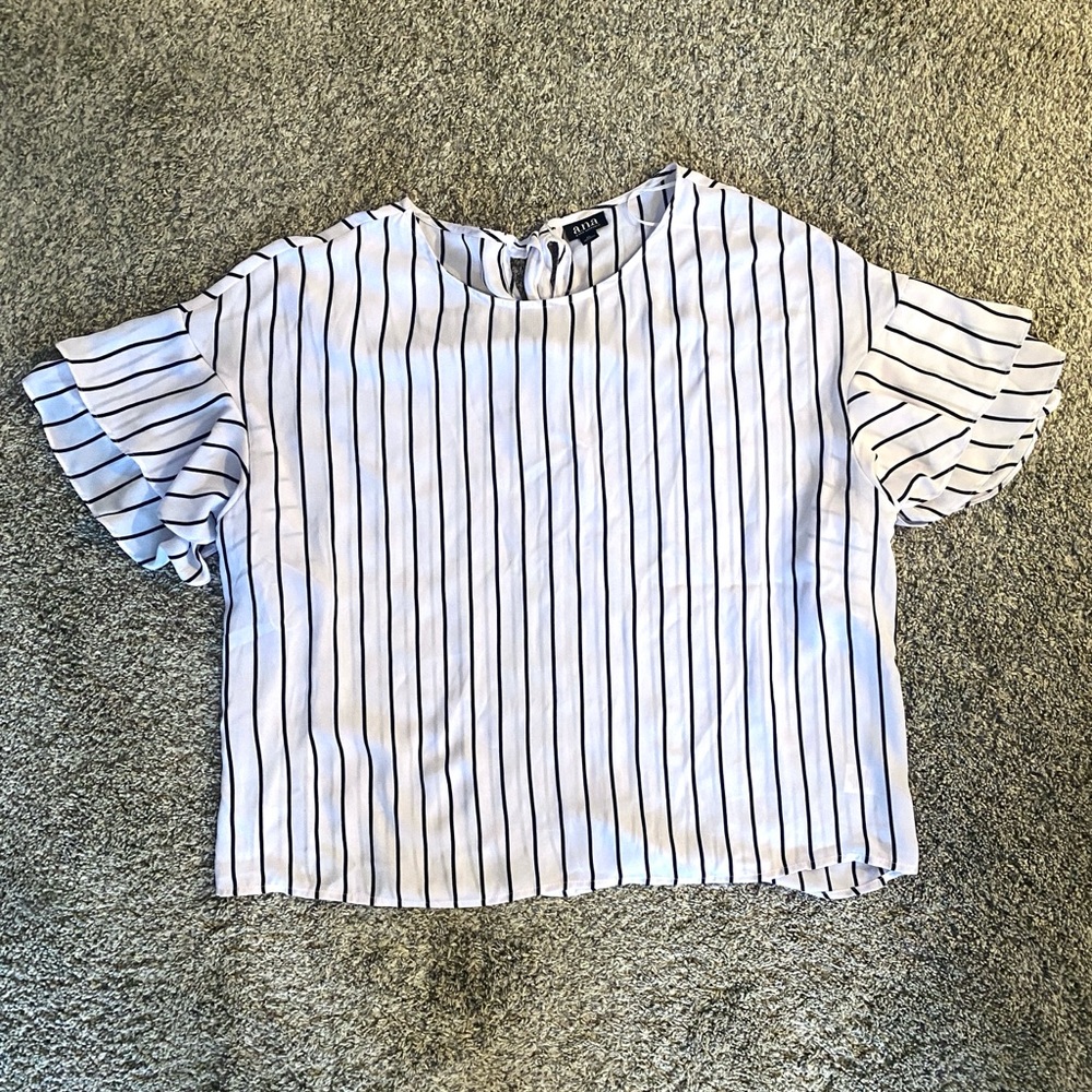 a.n.a Flutter Sleeve Black and White Striped Blouse
